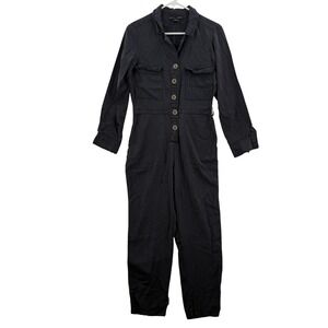 Sanctuary x Anthropologie Jumpsuit Womens XS Black Utility Button Front Lyocell
